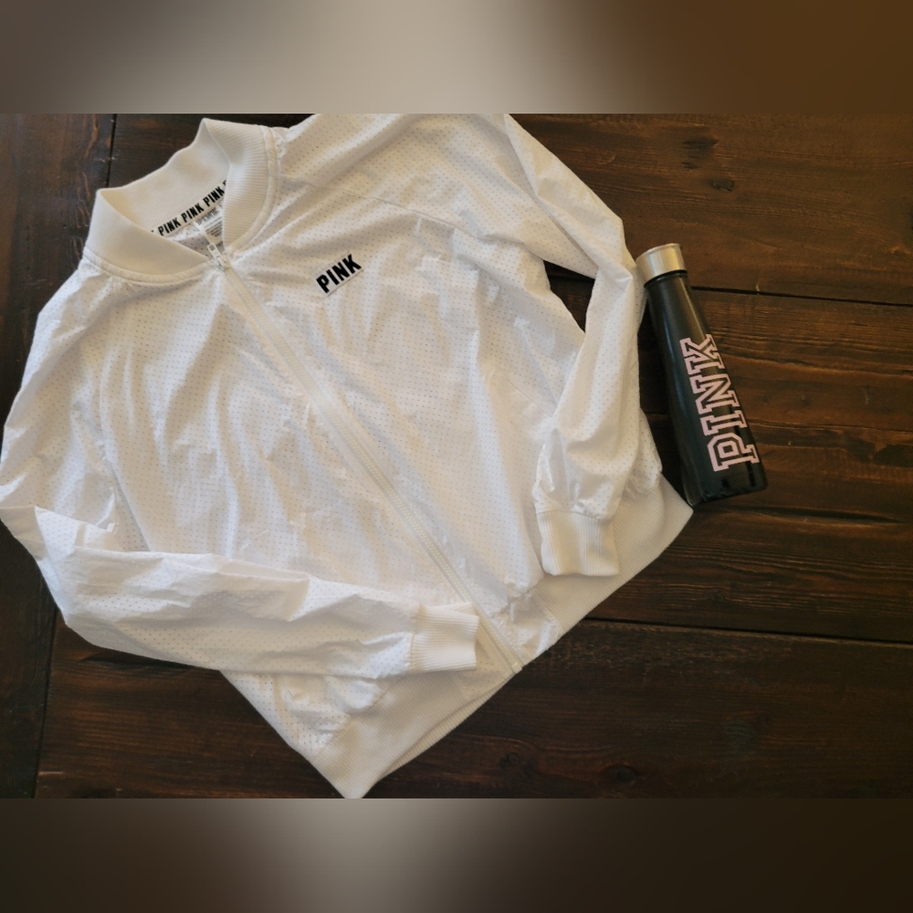 PINK Victoria's Secret White Jacket With PINK water Bottle